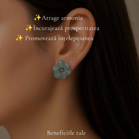 Cercei Argint 925 cu Jad Natural in Forma de Floare – Armonie, Noroc si Feminitate [2]