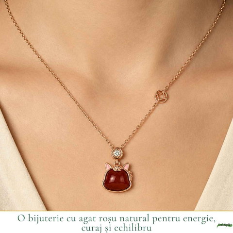 Colier Argint 925 Rose Gold cu Agat Rosu Natural – Curaj, Energie si Eleganta [1]