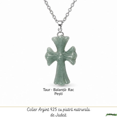 Colier cu Jadeit Natural forma de Cruce si Lant Argint 925 – Armonie, Prosperitate si Eleganta [4]