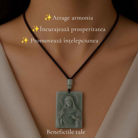 Colier cu Jad Natural cu Chipul lui Isus – Protectie, Armonie si Credinta [2]