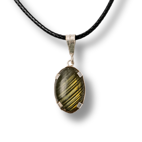 Bijuterii Semiprețioase - Colier cu Labradorit Oval pe Snur Cerat – Claritate Interioara, Intuitie si Lumina Mistica
