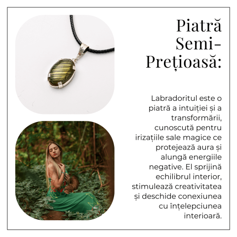 Colier cu Labradorit Oval pe Snur Cerat – Claritate Interioara, Intuitie si Lumina Mistica [5]