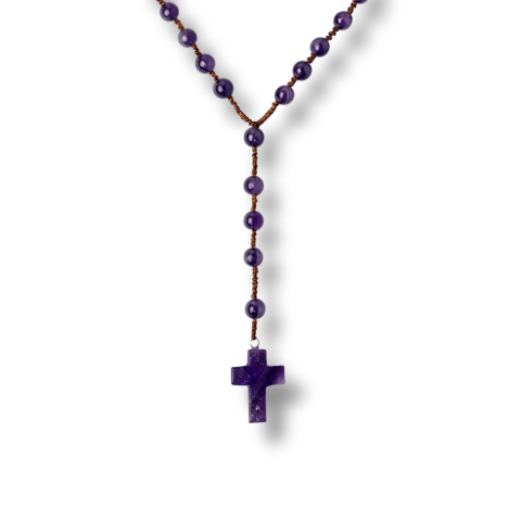 Echilibrare Energetica - Colier cu Margele din Ametist Natural si Pandantiv Cruce – Liniste Interioara si Protectie Spirituala