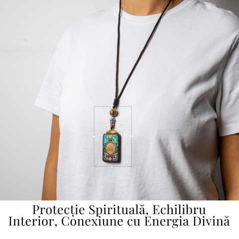 Colier Thangka Nepalez din Lemn de Abanos cu Leul de Zapada – Protectie Spirituala si Echilibru Interior [1]