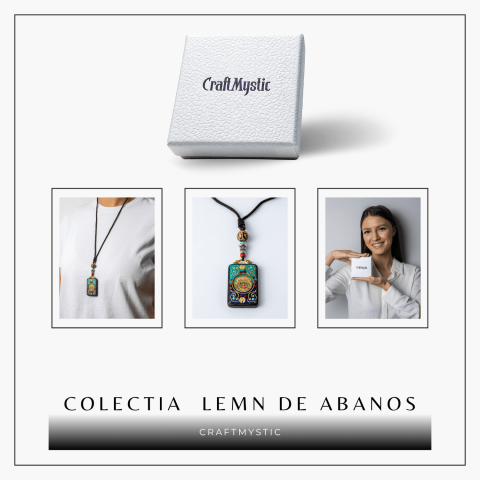 Colier Thangka Nepalez din Lemn de Abanos cu Leul de Zapada – Protectie Spirituala si Echilibru Interior [7]