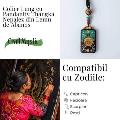 Colier Thangka Nepalez din Lemn de Abanos cu Leul de Zapada – Protectie Spirituala si Echilibru Interior [5]