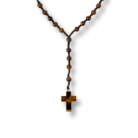 Incredere si Curaj - Colier cu Margele din Ochi de Tigru Natural si Pandantiv Cruce – Protectie, Curaj si Forta Interioara