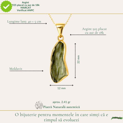 Colier Argint 925 Placat Aur 18K cu Moldavit Natural – Energie si Transformare [3]
