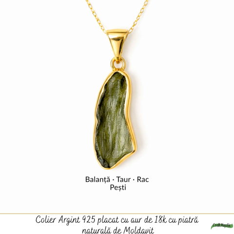 Colier Argint 925 Placat Aur 18K cu Moldavit Natural – Energie si Transformare [4]