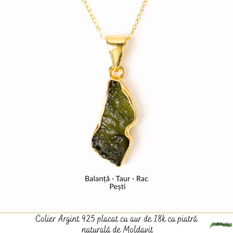 Colier din Argint Placat Aur 18K cu Moldavit – Putere Interioara si Evolutie [4]