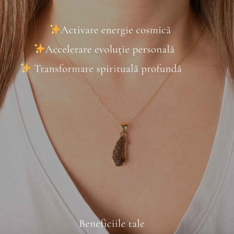 Colier Elegant cu Moldavit Brut si Argint placat cu Aur 18K – Claritate si Intuiție [2]