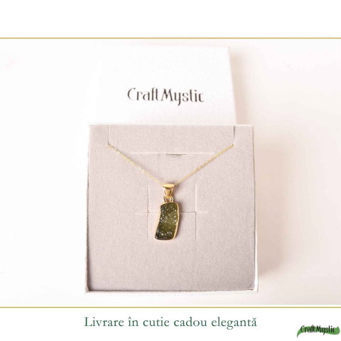 Colier Unisex cu Moldavit Natural si Argint placat cu Aur 18K – Energie Rara si Autentica [5]