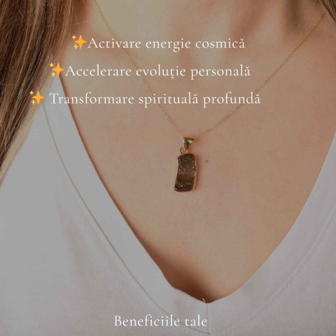 Colier Unisex cu Moldavit Natural si Argint placat cu Aur 18K – Energie Rara si Autentica [2]