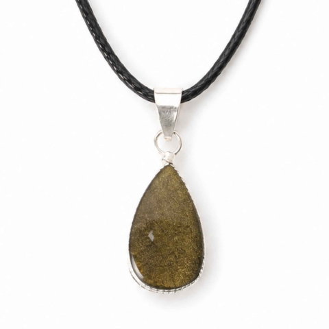 Cristale pentru zodii - Colier cu Obsidian Auriu de Mexic in Forma de Lacrima – Protectie si Claritate Interioara