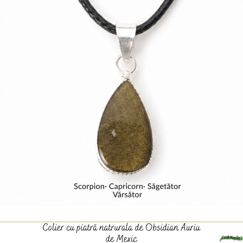 Colier cu Obsidian Auriu de Mexic in Forma de Lacrima – Protectie si Claritate Interioara [4]