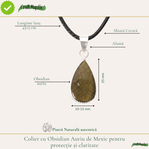 Colier cu Obsidian Auriu de Mexic in Forma de Lacrima – Protectie si Claritate Interioara [3]