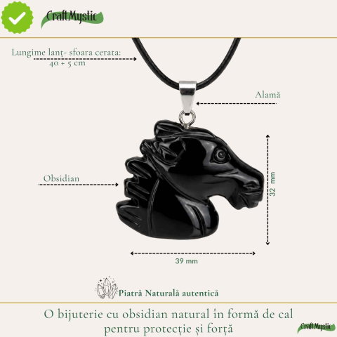 Colier cu Obsidian Natural in Forma de Cal – Protectie, Forta si incredere [3]