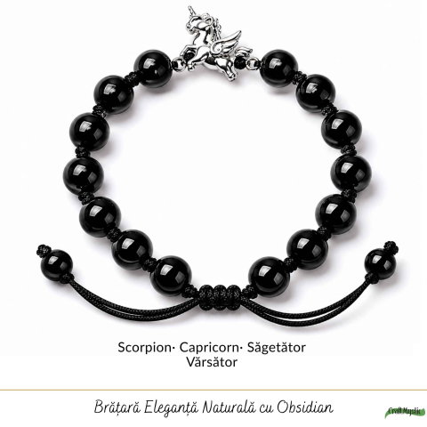Bratara cu Obsidian Natural si Calut – Protectie, Curaj si Libertate [4]
