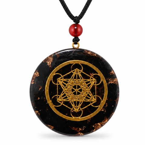Cristale pentru zodii - Colier Orgonit cu pietre naturale de Obsidian si Cubul lui Metatron – Protectie si Echilibru Interior