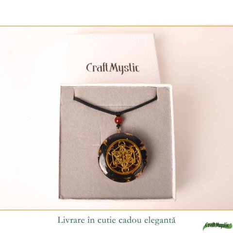 Colier Orgonit cu pietre naturale de Obsidian si Cubul lui Metatron – Protectie si Echilibru Interior [5]