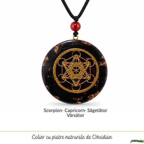 Colier Orgonit cu pietre naturale de Obsidian si Cubul lui Metatron – Protectie si Echilibru Interior [4]