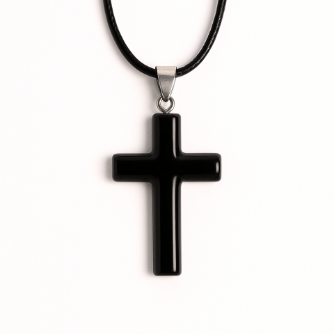 Pesti - Colier cu Obsidian Natural in forma de cruce - Protectie Energetica si Echilibru