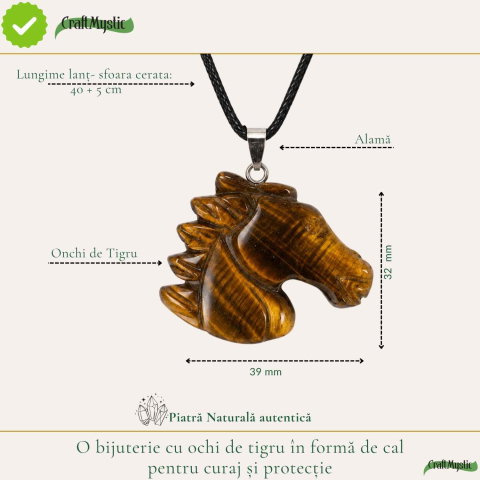 Colier cu Ochi de Tigru Natural in Forma de Cal – Curaj, Protectie si incredere [3]