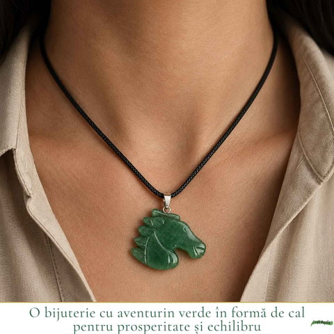 Colier cu Aventurin Verde Natural in Forma de Cal – Noroc, Echilibru si Libertate [1]