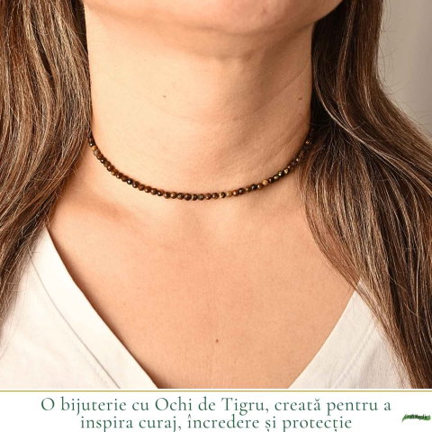 Colier fin la baza gatului tip Choker cu Ochi de Tigru Fatetat 3 mm – Curaj si Eleganta Naturala [1]