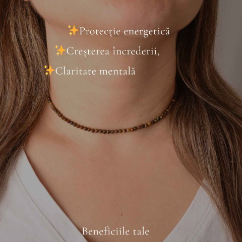 Colier fin la baza gatului tip Choker cu Ochi de Tigru Fatetat 3 mm – Curaj si Eleganta Naturala [2]