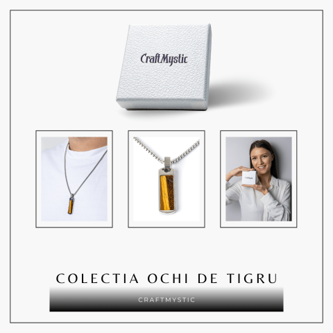 Colier Otel Inoxidabil cu Ochi de Tigru Natural – Pandantiv Dreptunghiular al Curajului [7]