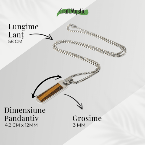 Colier Otel Inoxidabil cu Ochi de Tigru Natural – Pandantiv Dreptunghiular al Curajului [3]