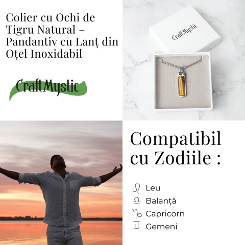 Colier Otel Inoxidabil cu Ochi de Tigru Natural – Pandantiv Dreptunghiular al Curajului [4]