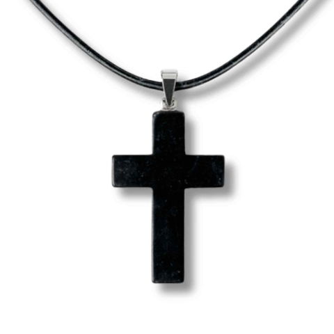 Tip Cristal - Colier cu Pandantiv Cruce din Shungit Natural – Protectie Energetica si Liniste Interioara