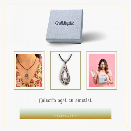 Colier cu Pandantiv din Agat si varf Ametist – Protectie si Echilibru Energetic [6]