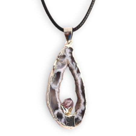 Accesorii pentru Cristale și Pietre - Colier cu Pandantiv din Agat si varf Ametist – Protectie si Echilibru Energetic