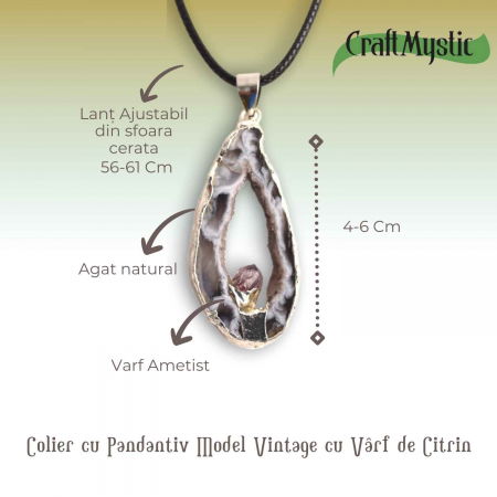 Colier cu Pandantiv din Agat si varf Ametist – Protectie si Echilibru Energetic [2]