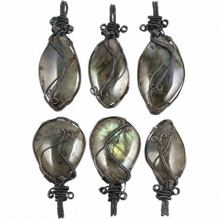 Colier cu pandantiv din labradorit natural pentru barbati si femei - Cristal neregulat lucrat manual, invelit cu sarma model neregulat - O piatra semipretioasa pentru meditatie, intuitie, imagin [3]