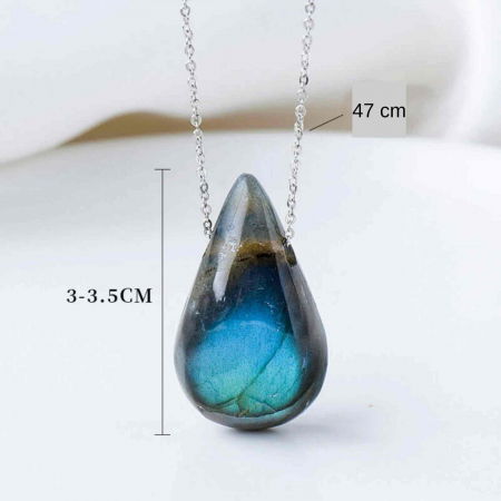 Colier metalic cu Pandantiv "Strop de ploaie" din Labradorit natural Amuleta Energetica Reiki pentru Barbati si Femei [1]