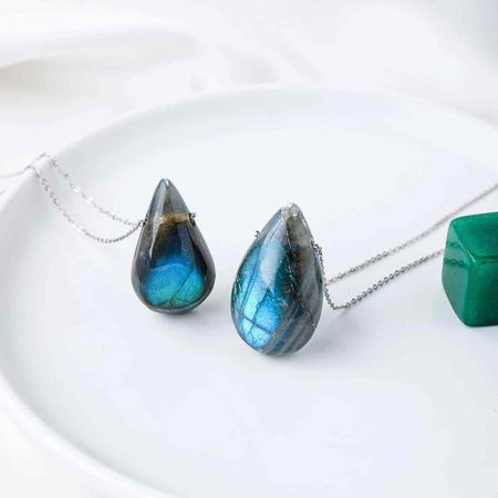 Colier metalic cu Pandantiv "Strop de ploaie" din Labradorit natural Amuleta Energetica Reiki pentru Barbati si Femei [4]