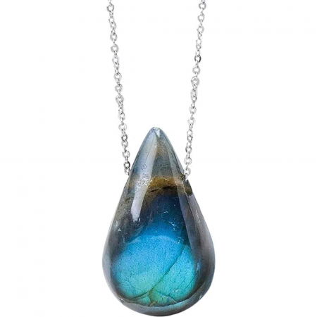 Pesti - Colier metalic cu Pandantiv "Strop de ploaie" din Labradorit natural Amuleta Energetica Reiki pentru Barbati si Femei