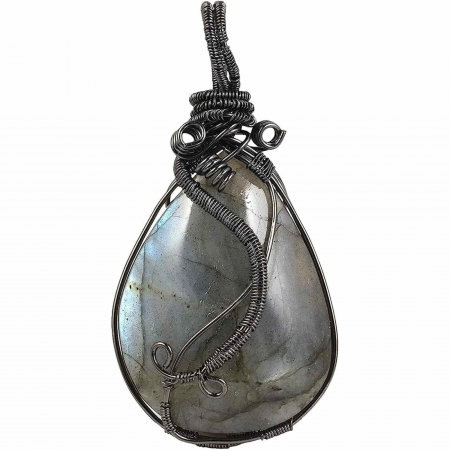 Colier cu pandantiv din labradorit natural pentru barbati si femei - Cristal neregulat lucrat manual, invelit cu sarma model neregulat - O piatra semipretioasa pentru meditatie, intuitie, imagin [5]