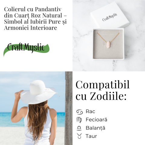 Colier din Cuart Roz Natural cu Pandantiv Fatetat Hexagonal [4]