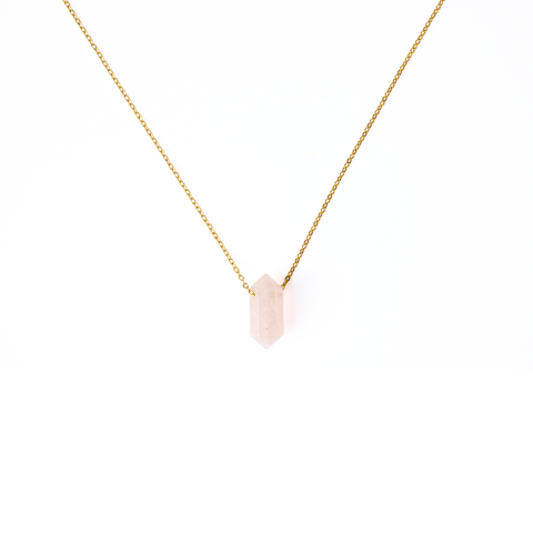 Colier din Cuart Roz Natural cu Pandantiv Fatetat Hexagonal [2]