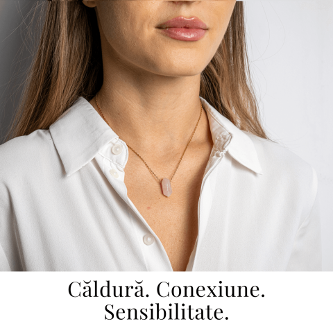 Colier din Cuart Roz Natural cu Pandantiv Fatetat Hexagonal [1]