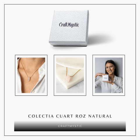 Colier din Cuart Roz Natural cu Pandantiv Fatetat Hexagonal [8]