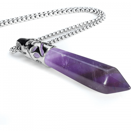 Colier cu pandantiv hexagonal din cristal ametist - O piatra puternica si protectoare, elibereaza stresul si calmeaza emotiile [2]