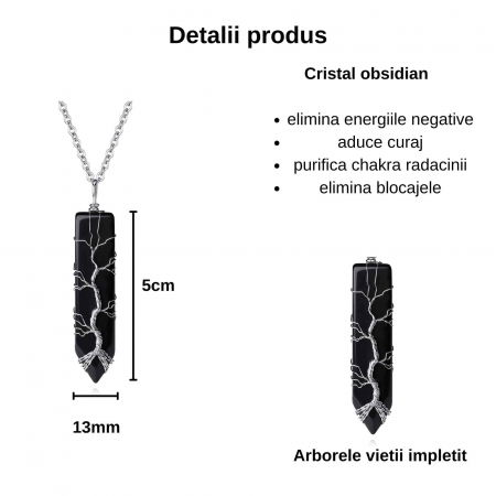 Colier cu pandantiv hexagonal din cristal obsidian - Realizat manual, infasurat intr-o sarma de cupru argintie, dandu-i o forma perfecta [2]