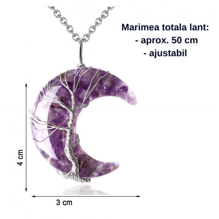 Colier cu pandantiv model semiluna si arborele vietii cu cristal ametist si rasina naturala [1]