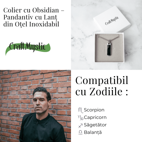 Colier din Otel Inoxidabil cu Obsidian Natural – Pandantiv Dreptunghiular Protectie si Transformare [4]